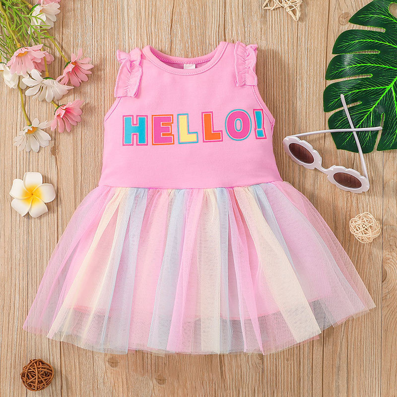 New Summer Little Girl Mesh Skirt Casual Letter Vest Skirt Wholesale display picture 2