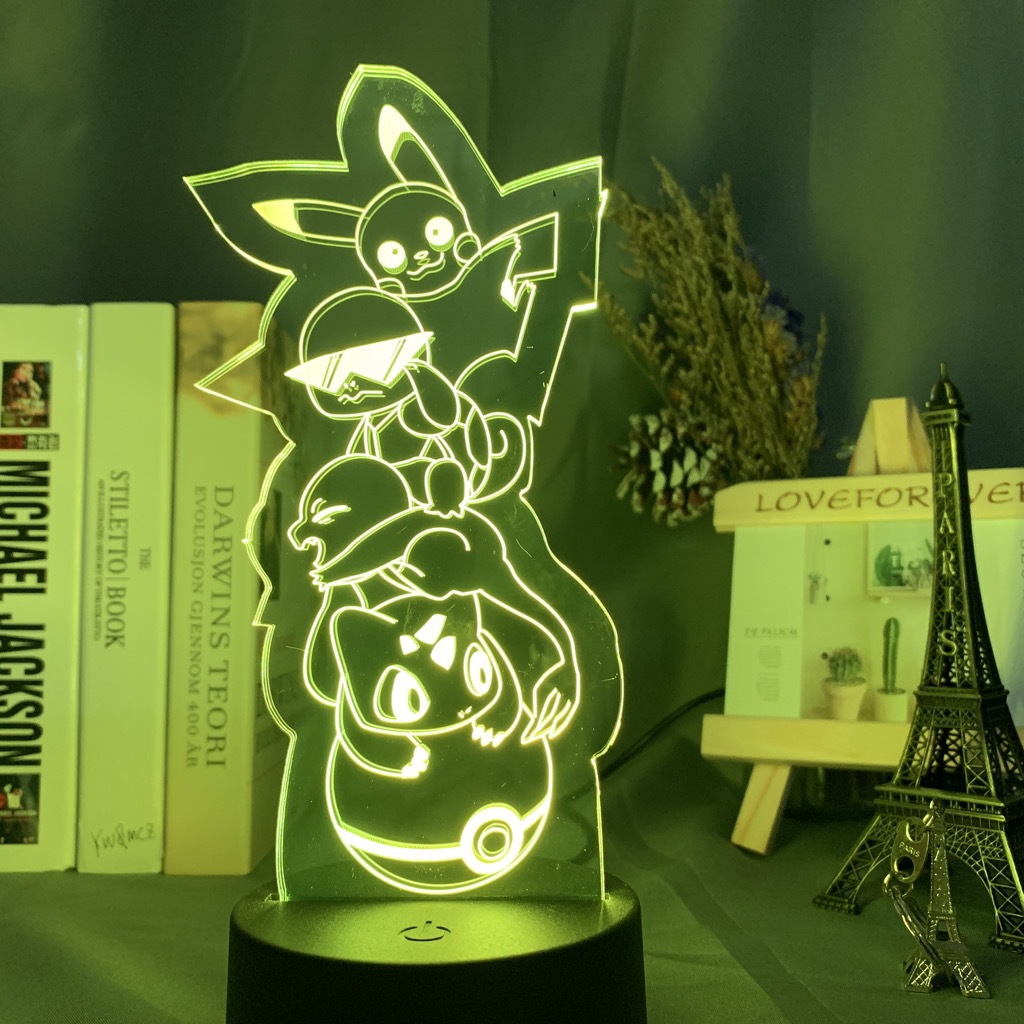 Baokemeng Pikachu 3D luz de la noche LED producto creativo mascota elfo regalo lámpara Mesa mágica bebé