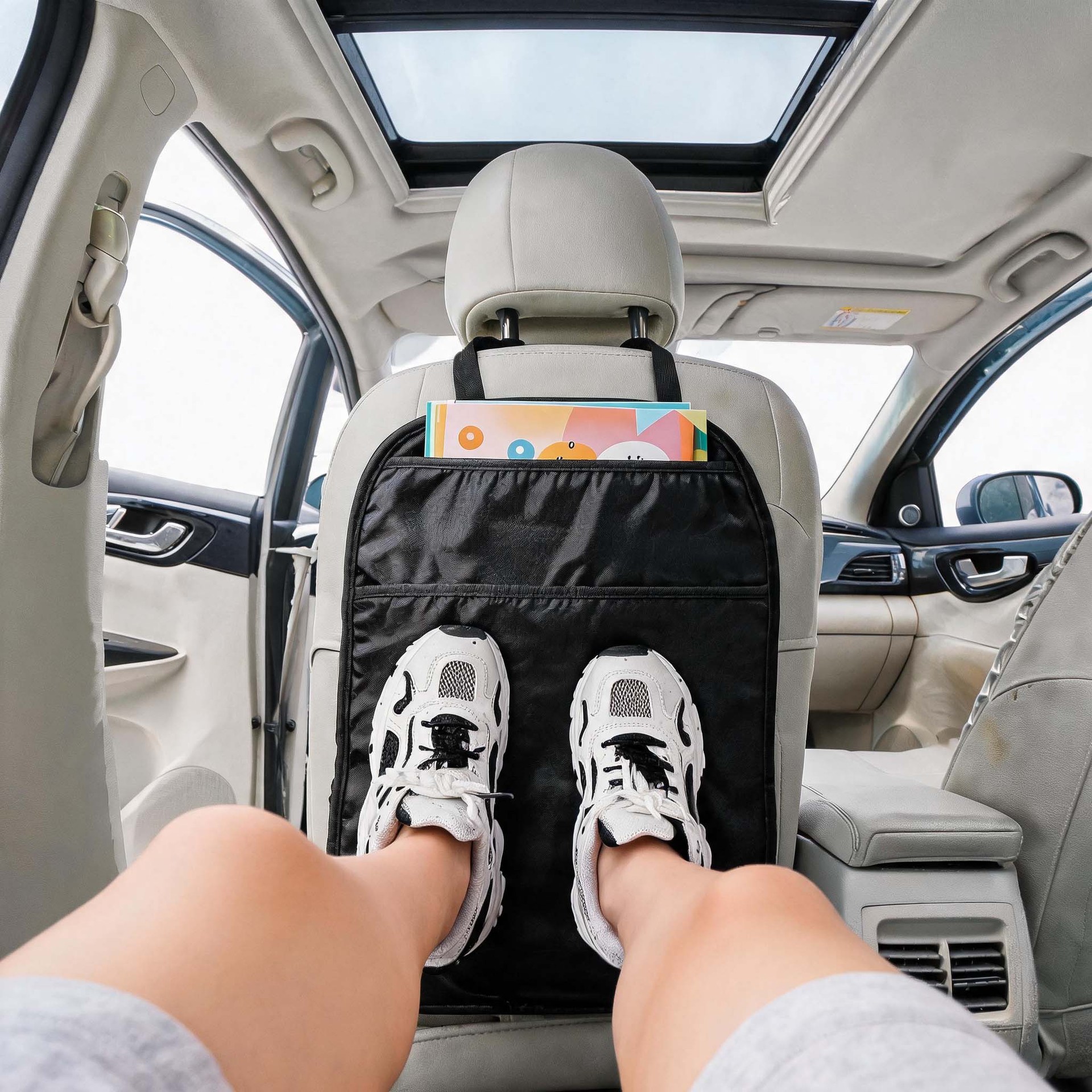 Cross-border car seat back anti-kick pad 2-in-1 storage bag, waterproof and wear-resistant rear seat back storage bag
