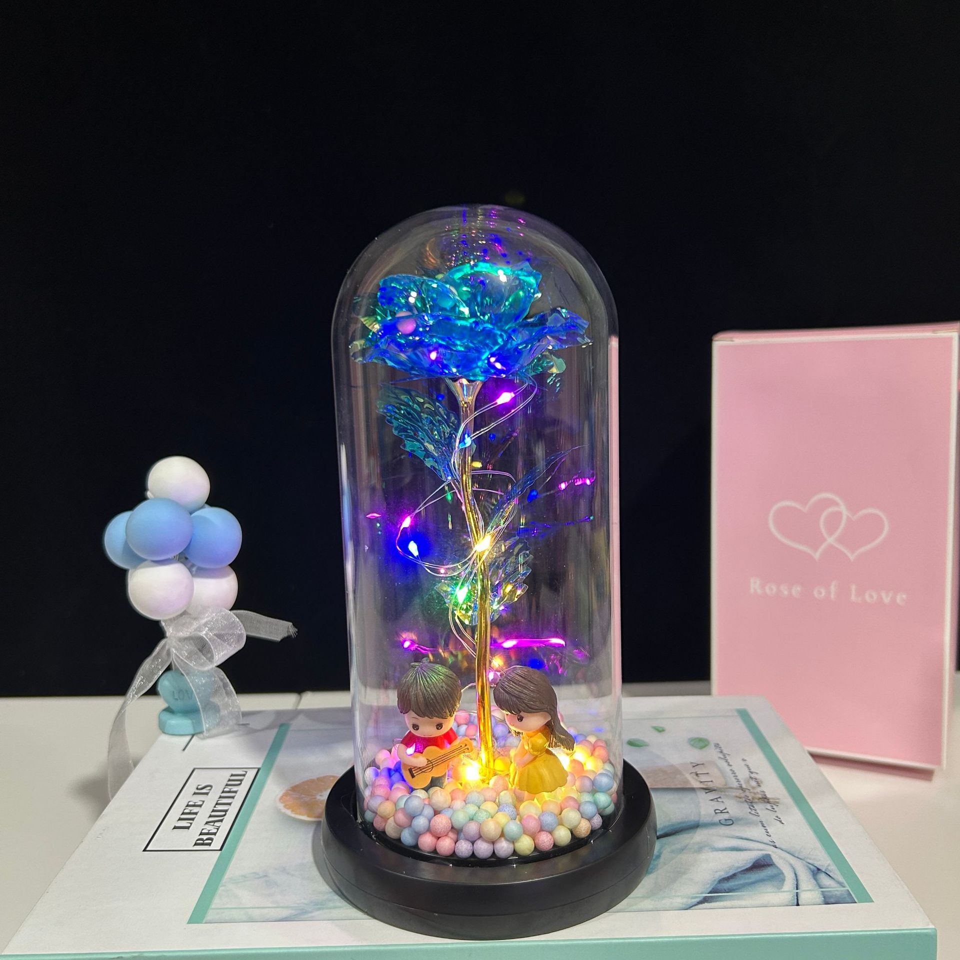 Flor eterna cubierta de cristal lámpara luminosa hoja de oro rosa Día de San Valentín Día DE LA Madre 520 decoración de regalo de cumpleaños