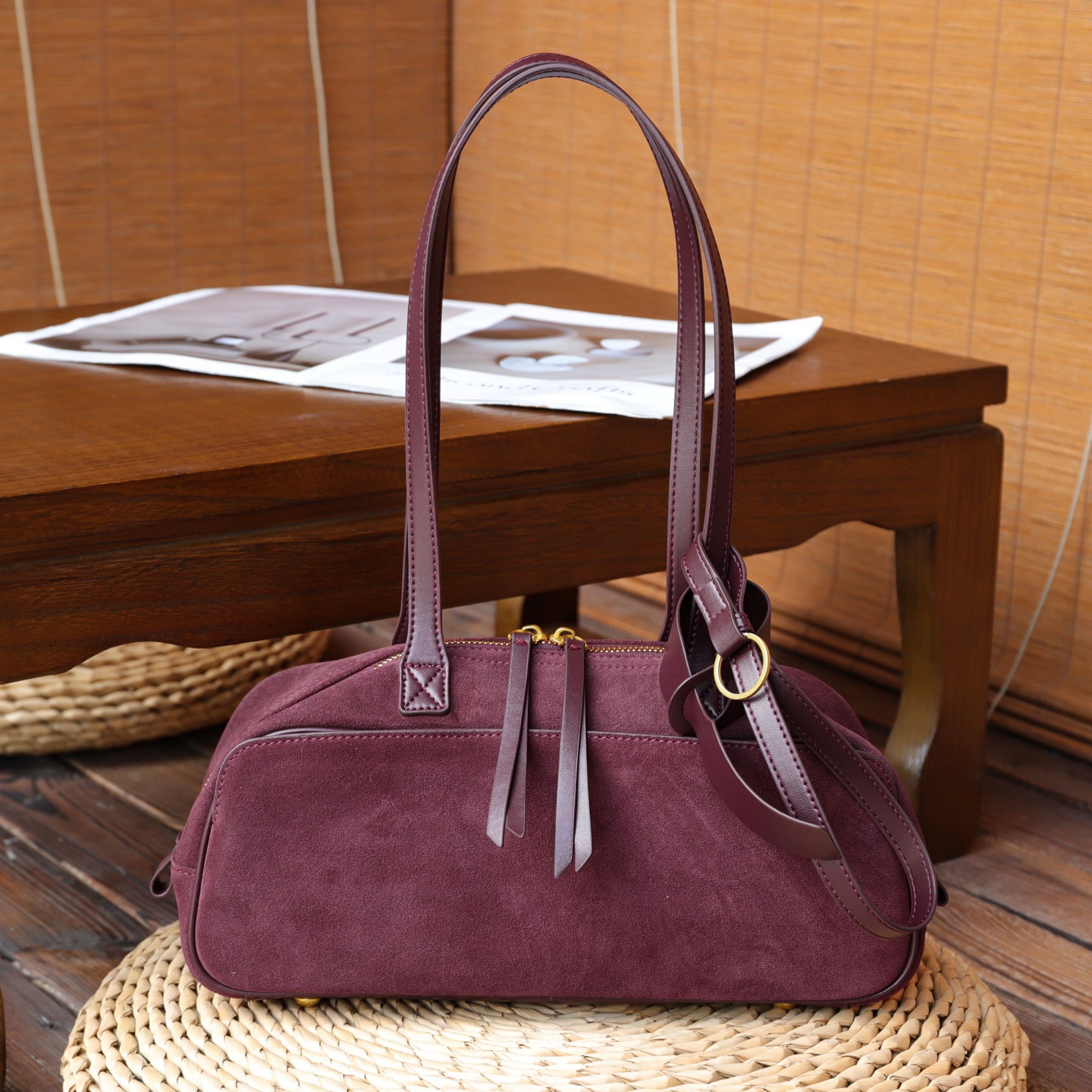 Large Capacity Matte Genuine Leather Boston Bag For Women, New Casual Commuter Shoulder Bag, Autumn/Winter Trending Bowling Bag - Thumbnail 8