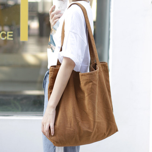 Korean style simple large-capacity canvas bag Internet celebrity lightweight solid color single shoulder women's bag casual retro shopping bag handbag