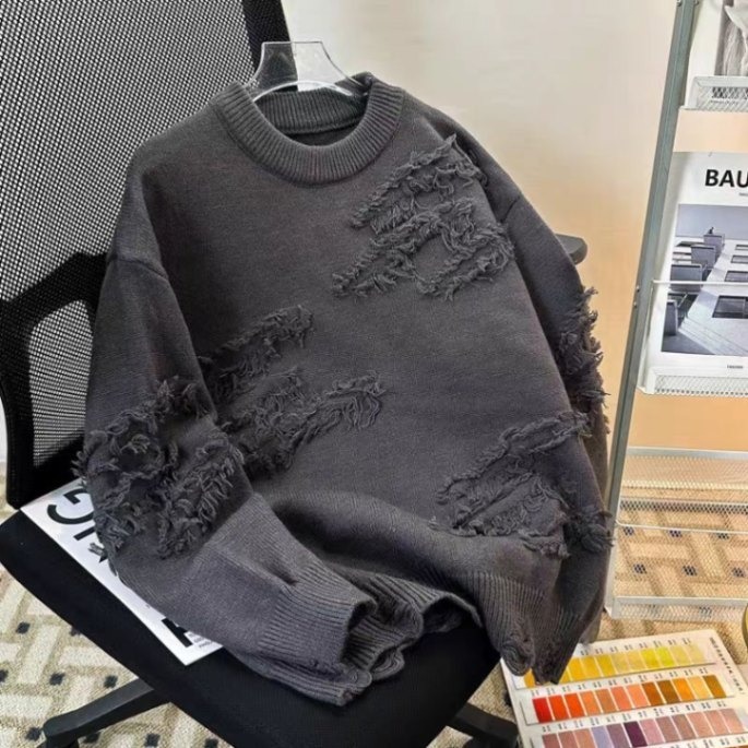 ファッション秋と冬の新しいニットジャカードメンズレトロラペル無地ツイストポロシャツプルオーバーセーター紳士服|undefined