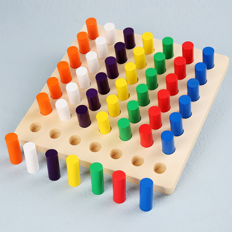Montessori Color Sensación Insertar palo Jardín de infancia Iluminación Educación temprana Distinación de color Rompecabezas para niños Tablero de agarre de dedos Palo de madera Aletas didácticas