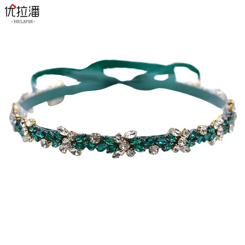 Youlapan versatile large windbreaker lace-up rhinestone waist dark green catwalk dress belt Hanfu accessories S437