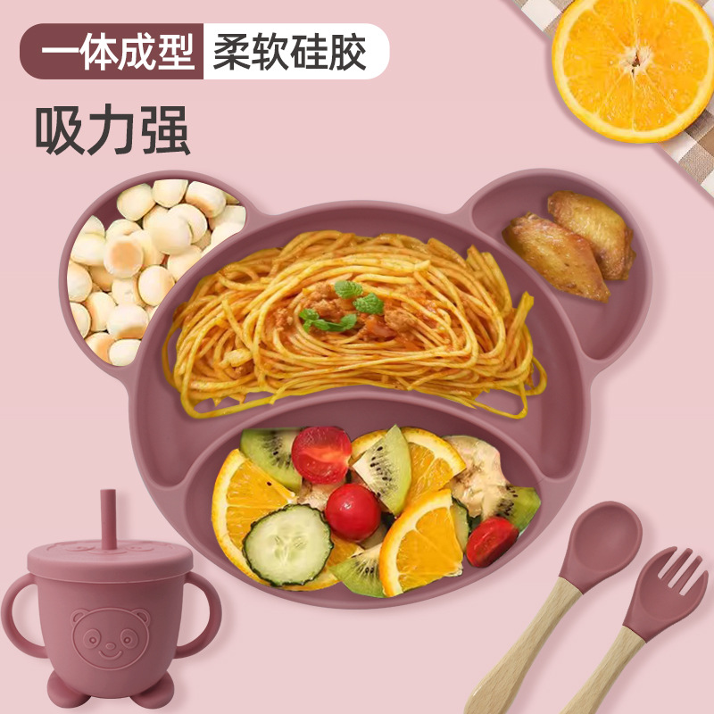 Suministros para bebés vajilla para niños pequeño Mickey Placa de silicona traje infantil cuchara placa bebé conjunto de vajilla