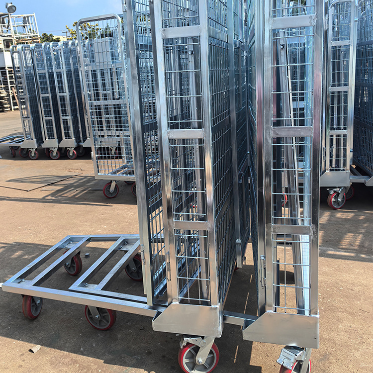 镀锌笼车销售 物流台车厂家供应折叠式U形网格笼车 高承载带门搬