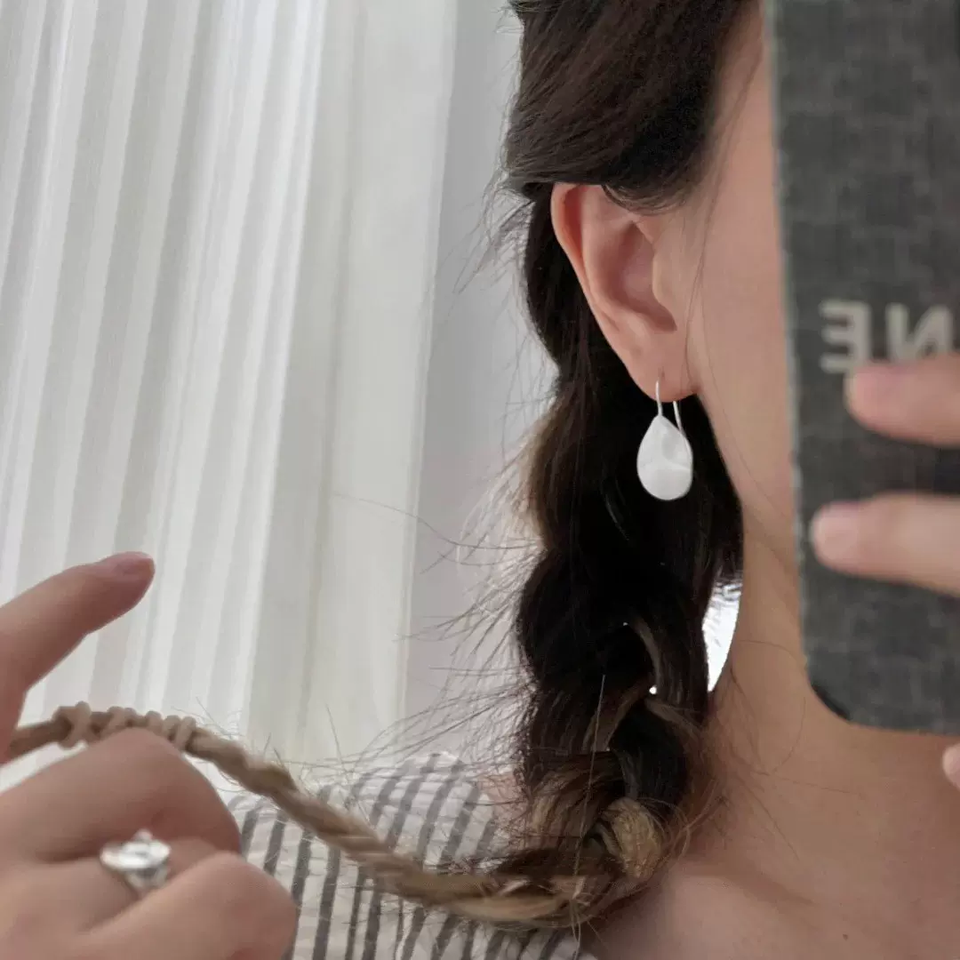 韩系高级感简约拉丝耳钩女气质银叶片设计耳环女小众百搭冷淡耳坠