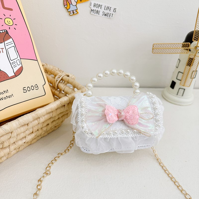 Nuevo encaje perla arco bolso cuadrado bolso de estilo extranjero versátil pequeño viento fragante bolso de chicas bolso de moda bolso de niños