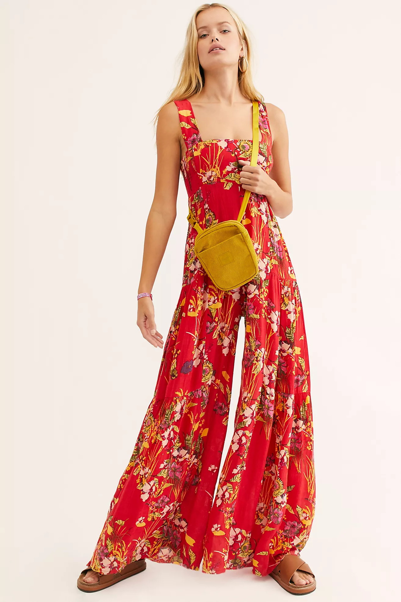 suspender tube top wide-leg floral jumpsuit NSMDF126485