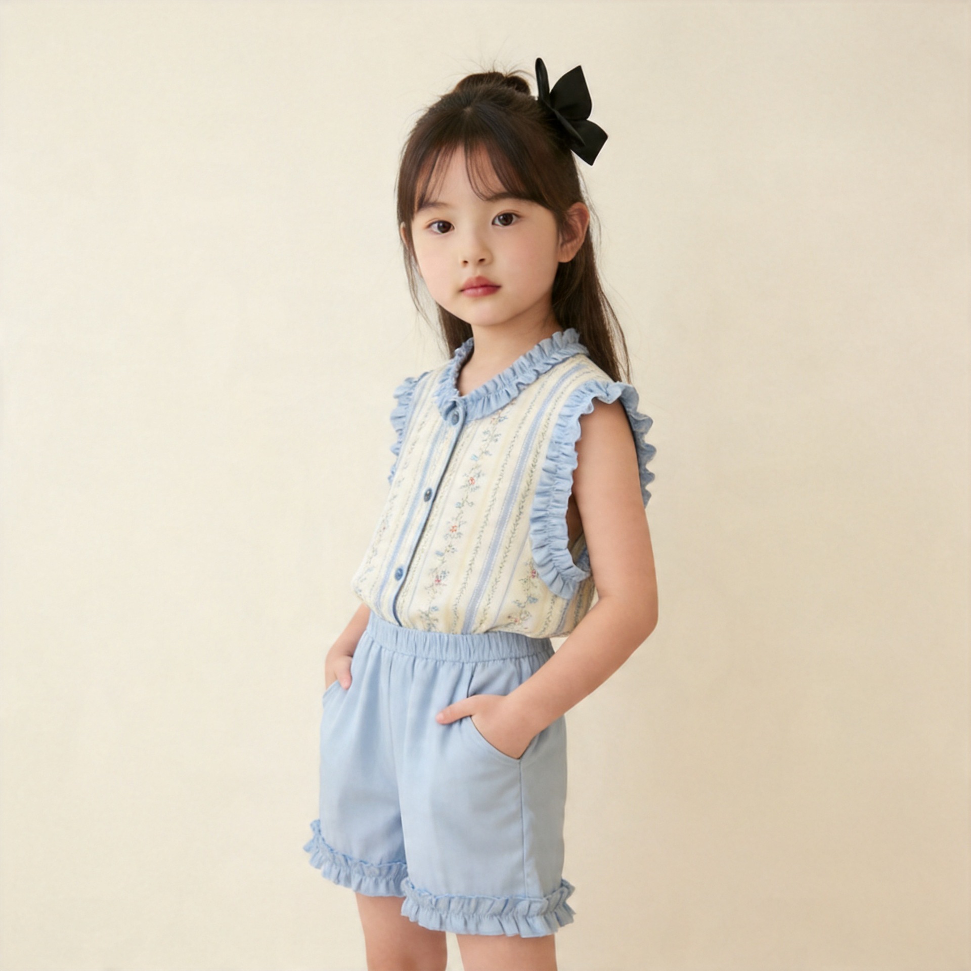 Summer Suits for Girls New Fashionable Kidsren's Girls Sea Salt Style Two-Piece Set