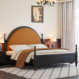 复古法式美式实木床黑色1.5米1.8主卧双床现代简约软包床欧式