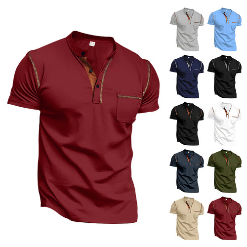 25 Summer Men's Short Sleeve T-Shirt Independent Station Quick-Drying Casual American Henry Polo