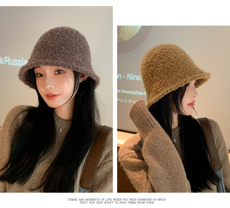 Chapeau seau en peluche pour femmes, couleur unie, Simple, mode coréenne, chaleur extérieure, petit chapeau, nouvelle collection automne et hiver_voghion.com