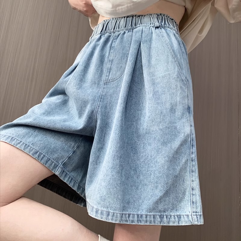 Tencel Denim Shorts for Women, Summer Thin Quick-Dry Pants, Loose Fit, Slimming Wide-Leg Women's Shorts, Casual Knee-Length Shorts