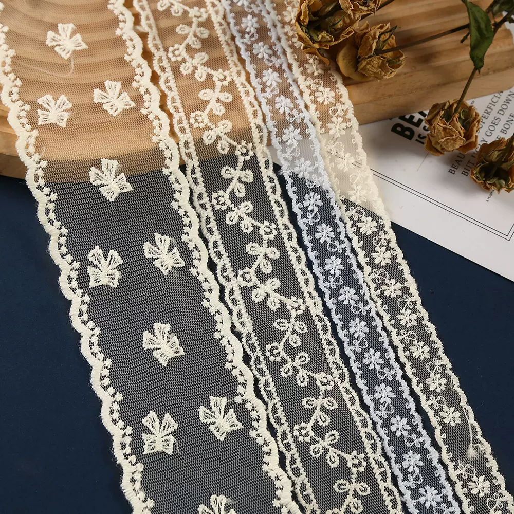 跨境网纱刺绣蕾丝花边精致小花图案服装辅料手工DIY装饰花边批发