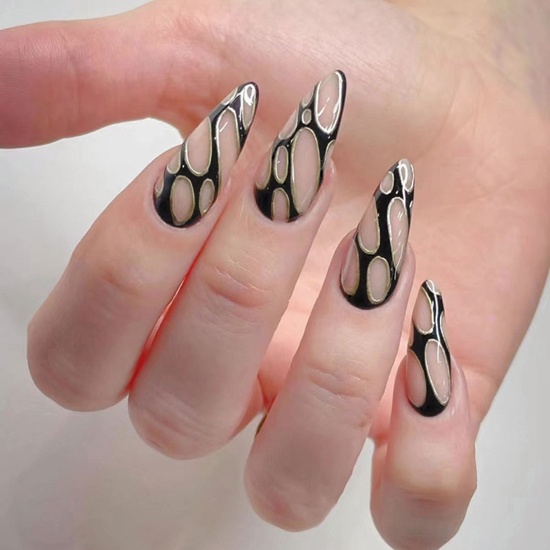 Foreign Trade Black Sweet Cool Bubble Gold Nail Pieces Fashion European and American ins Style High Feeling Temperament Fashion Wear Armor