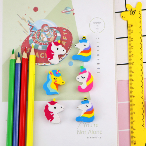 Creative cartoon unicorn eraser cute animal pony eraser 2 pieces in bag student stationery manufacturer wholesale