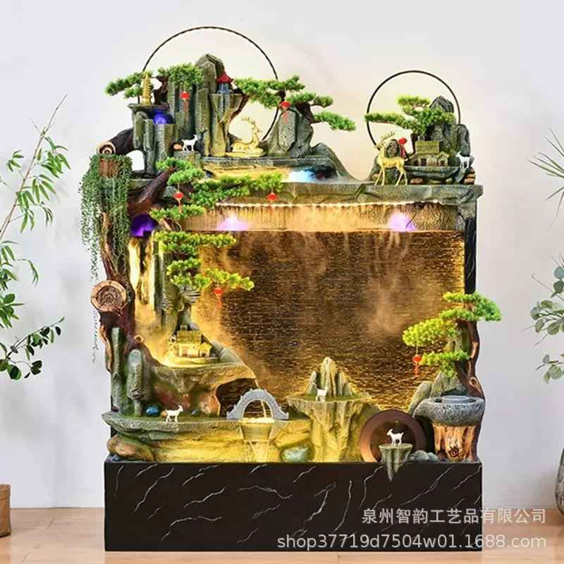 大型假山喷泉流水摆件客厅办公室茶室别墅庭院落地风水招财水幕墙