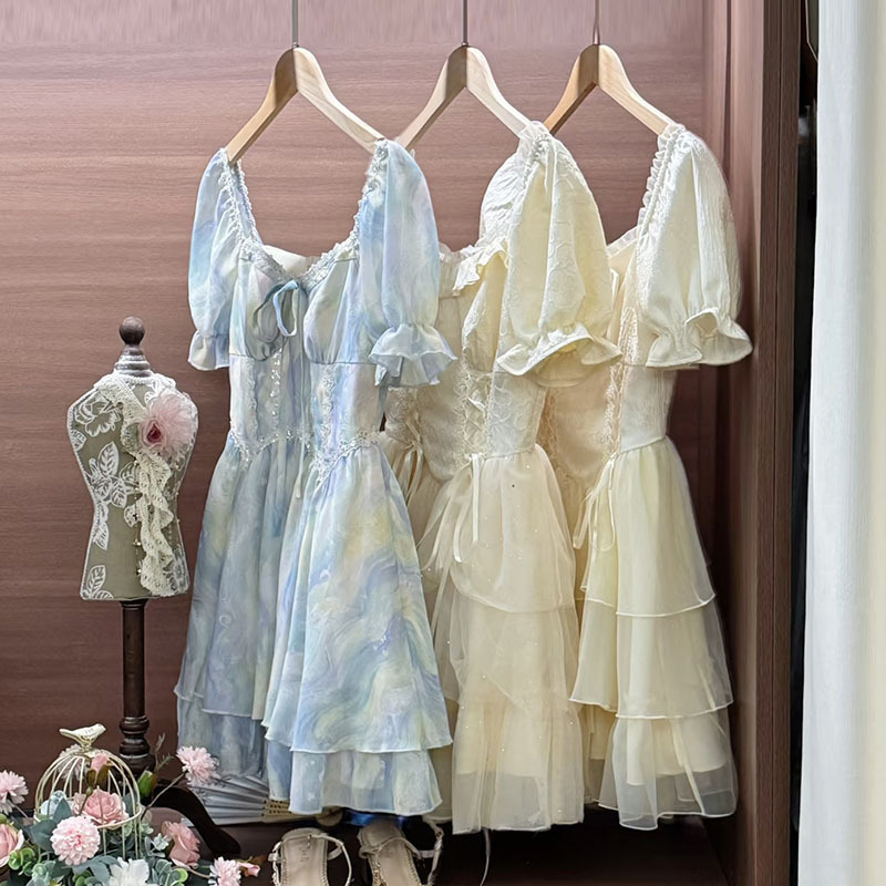 French Chiffon Dress 2025 Summer New Style Gentle Princess Dress Waist Slimming Look High-End Live Broadcast Women's Clothing