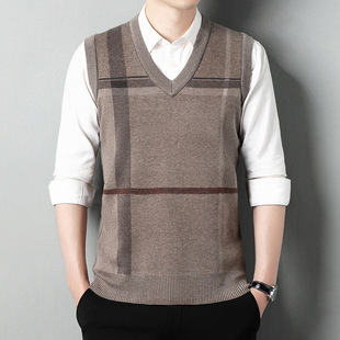 Warm V-neck waistcoat winter sleeveless sweater knitted dad men's vest base coat middle-aged and elderly waistcoat