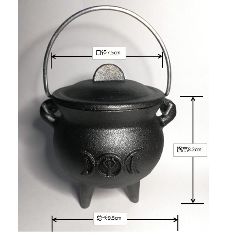 Olla de tres patas, hierro fundido, adornos retro hechos a mano, ollas en llamas, accesorios ceremoniales decorativos, formas geométricas chinas