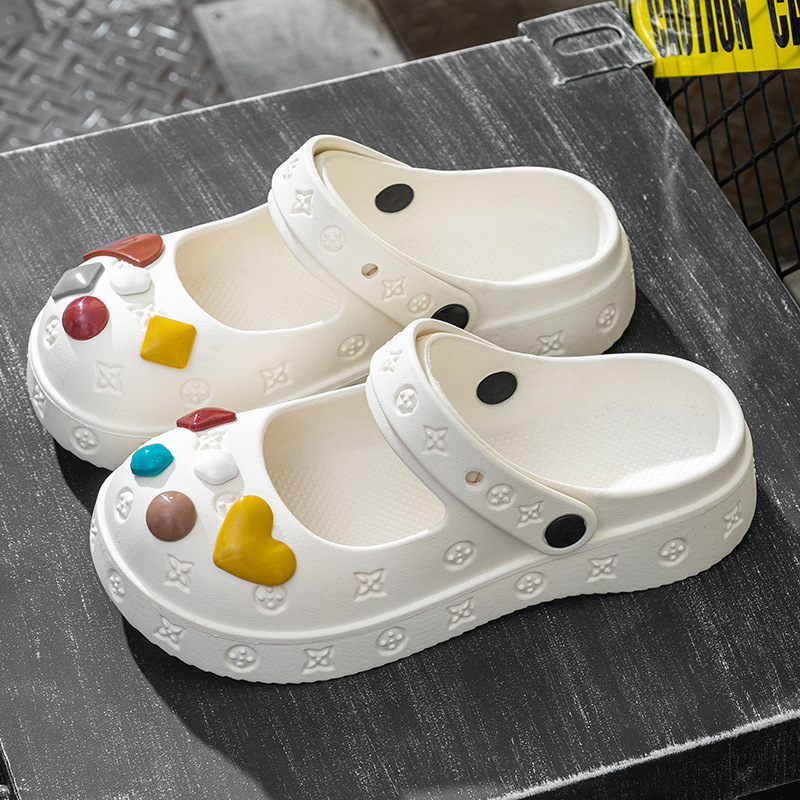 샌들 하트 스톤 화이트