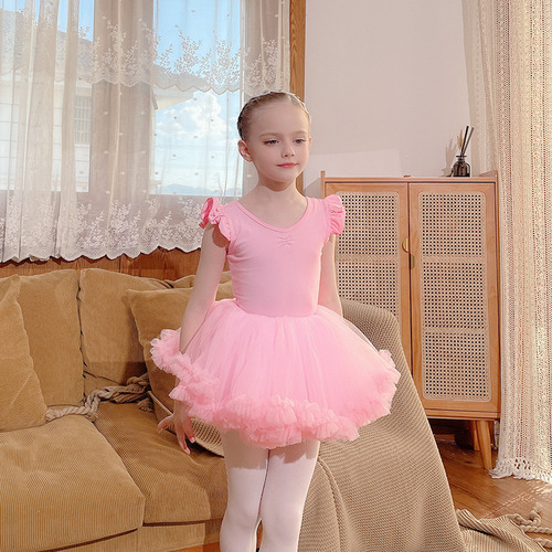 Dance clothing for children, summer, girls, pure cotton practice clothing, short-sleeved suit, exam Chinese dance ballet skirt, dance clothing