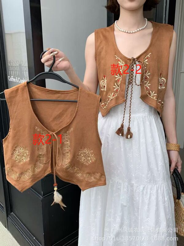 夏の新しいファッション多用途カジュアルレトロ高品質ボヘミアンエスニックスタイルベストジャケット女性用|undefined