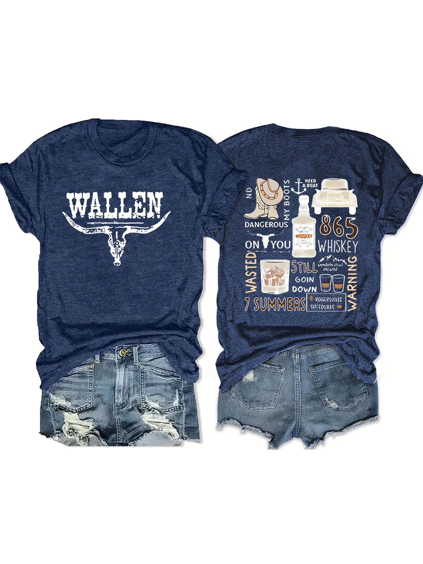 Amazon Europe and the United States summer women's retro cow head Denim pattern round neck short sleeve casual fashion foreign trade explosion T-shirt