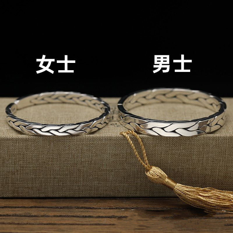 Cupronickel Silver Plated Twist Woven Bracelet Ethnic Style Retro Style Imitation Thai Silver Love Interwoven Men's and Women's Couple Open Bracelet
