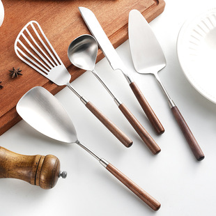 304 stainless steel walnut wooden handle spatula household frying spatula soup spoon spatula cake knife spatula small spatula kitchen suit