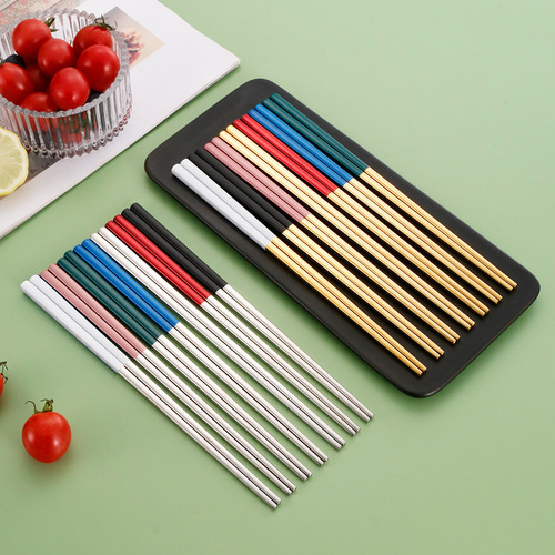304 stainless steel chopsticks for household use per person, one chopstick 23CM metal thickened non-slip gold-plated full square long chopsticks wholesale