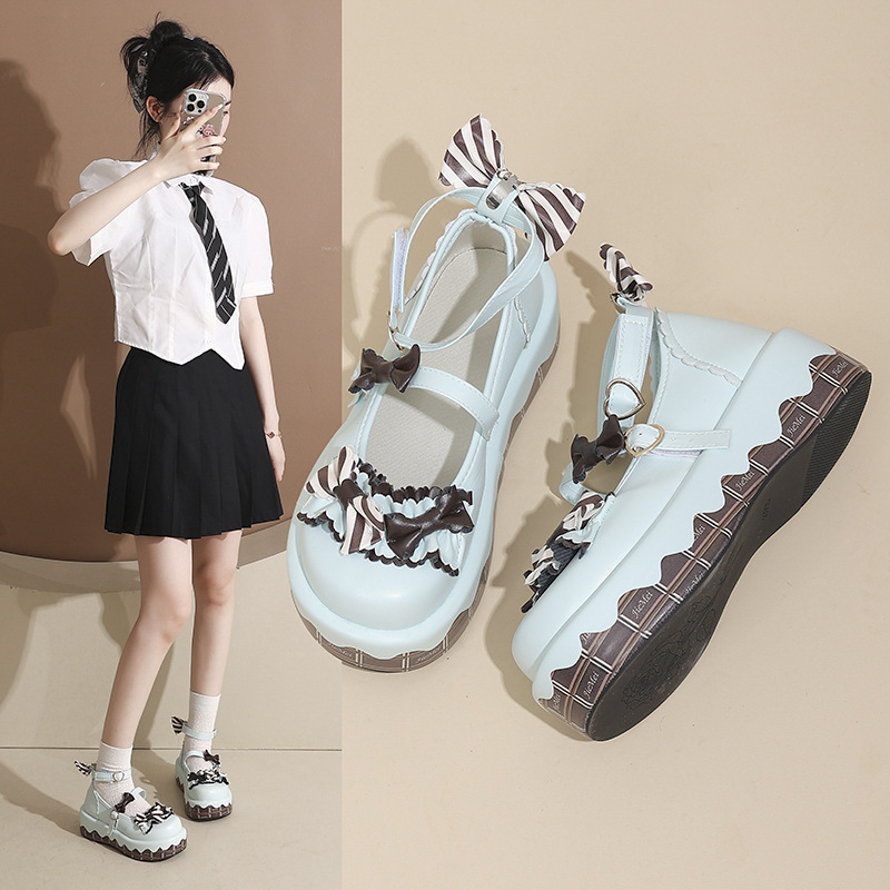 Cute universal Mary Jane shoes platform with bow