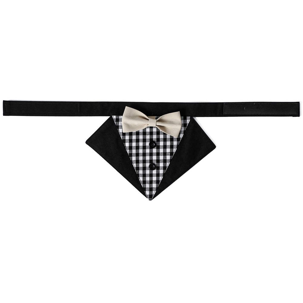 Transfronterizo nueva tela escocesa ropa para mascotas traje triángulo toalla guapo mascota perro saliva toalla boda mascota triángulo toalla