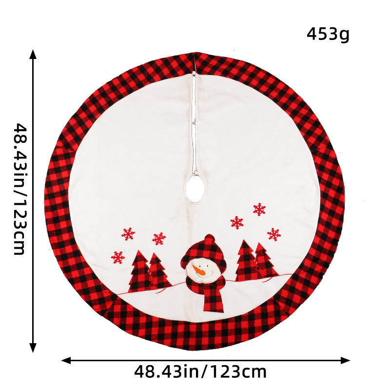Falda Decorativa para Árbol de Navidad, Diseño Clásico a Cuadros con Papá Noel y Muñeco de Nieve, Alfombra para Árbol de Navidad, Venta al por Mayor