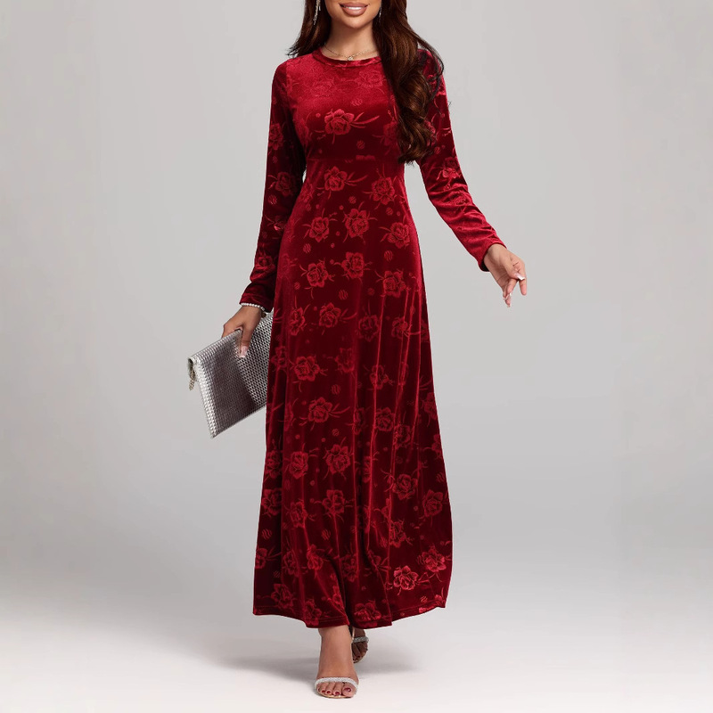 Cross-border Amazon European and American Women's Wear Autumn and Winter New Holiday Evening Dress Long Elegant Golden Velvet dress Cross-border Amazon European and American Women's Wear Autumn and Winter New Holiday Evening Dress Long Elegant Golden Velvet dress