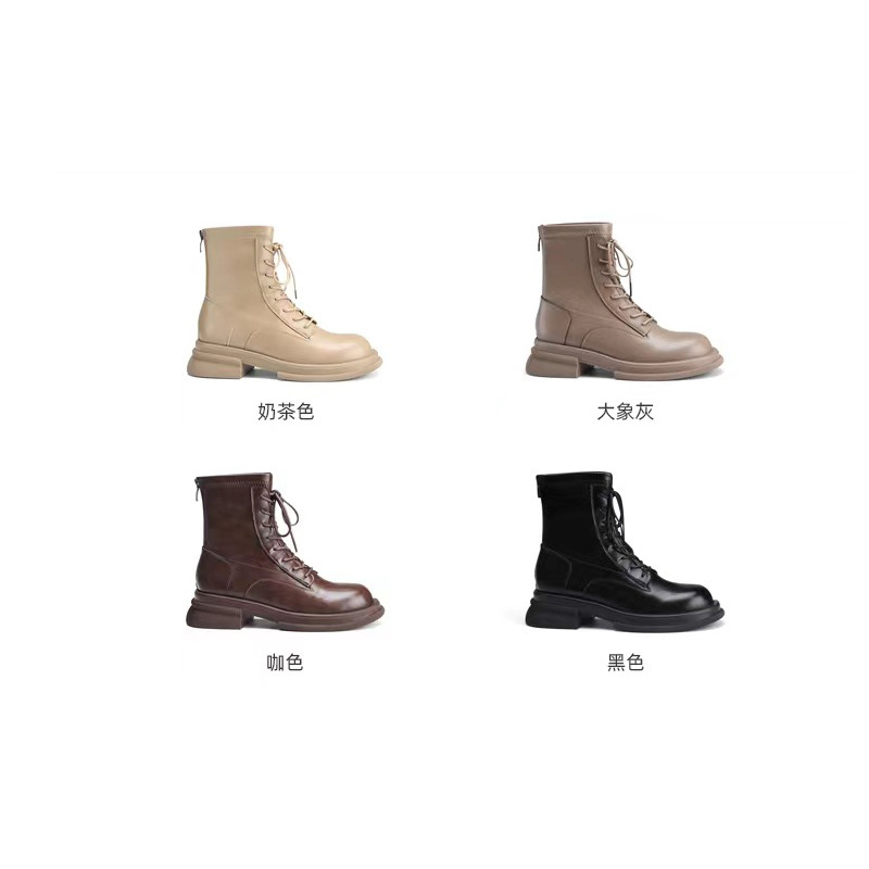 Uva mamá punta redonda Otoño e Invierno Nuevo estilo coreano adelgazante tacón grueso botas cortas aumento de la altura de las mujeres con cordones Martin botas cortas