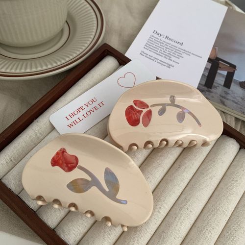 Original design cream rose dumpling shark clip splicing design back head hair clip girl flower hair clip