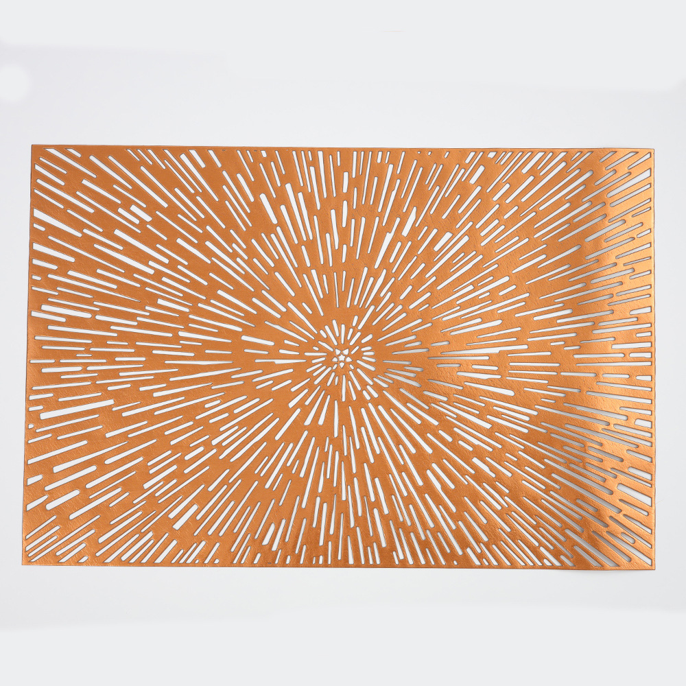 Fuegos artificiales hollow-out placemat ronda patrón de radiación de PVC dorado occidental placemat oro y plata estera de la tabla estera DE LA PLACA DE AISLAMIENTO impermeable