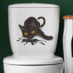 外貿萬聖節驚悚黑貓兒童臥室馬桶貼家居裝飾牆貼貼紙自粘批發跨境