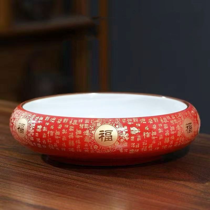 中国红花盆陶瓷水仙花盆水培植物专用百福大口径陶瓷盆家用水仙盆