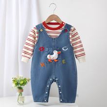 男女宝宝无袖套装婴儿连体春秋小童卡通休闲婴儿牛仔裤T恤套装