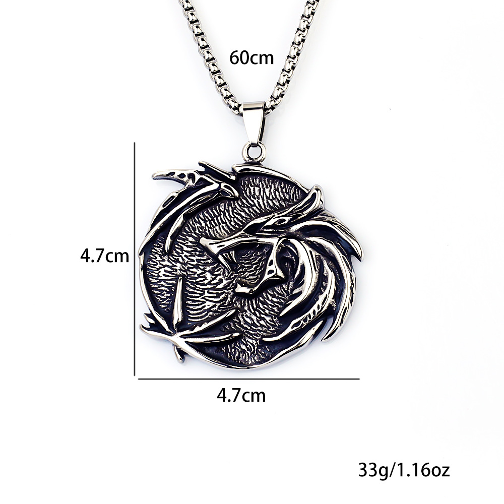 Retro Drachen Und Eiswolf Halskette Für Herren Aus Titan_voghion.com