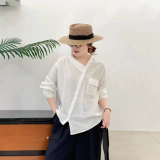 2026春秋长袖设计感小众复古衬衣大码宽松洋气减龄外套衬衫女装