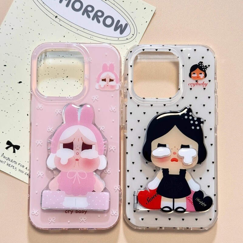 Suitable for Apple 17 Phone Case, 16Ins Korean Style Pink Bow Polka Dot Crying Baby Huawei Pura70 Stand 15