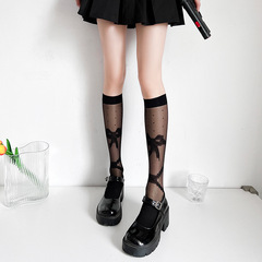 Women's summer thin Lolita JK style core-spun silk bow dark series solid color slimming calf socks
