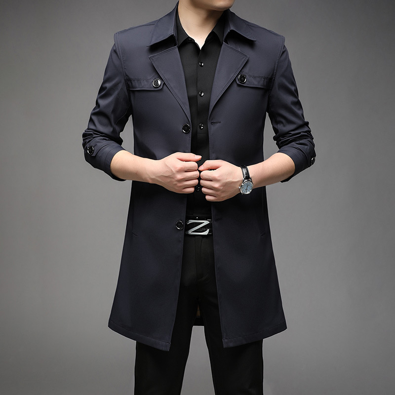 2024 New Spring and Autumn Windbreaker Men's Youth Mid Length Coat 8907 Large Men's Wear_voghion.com