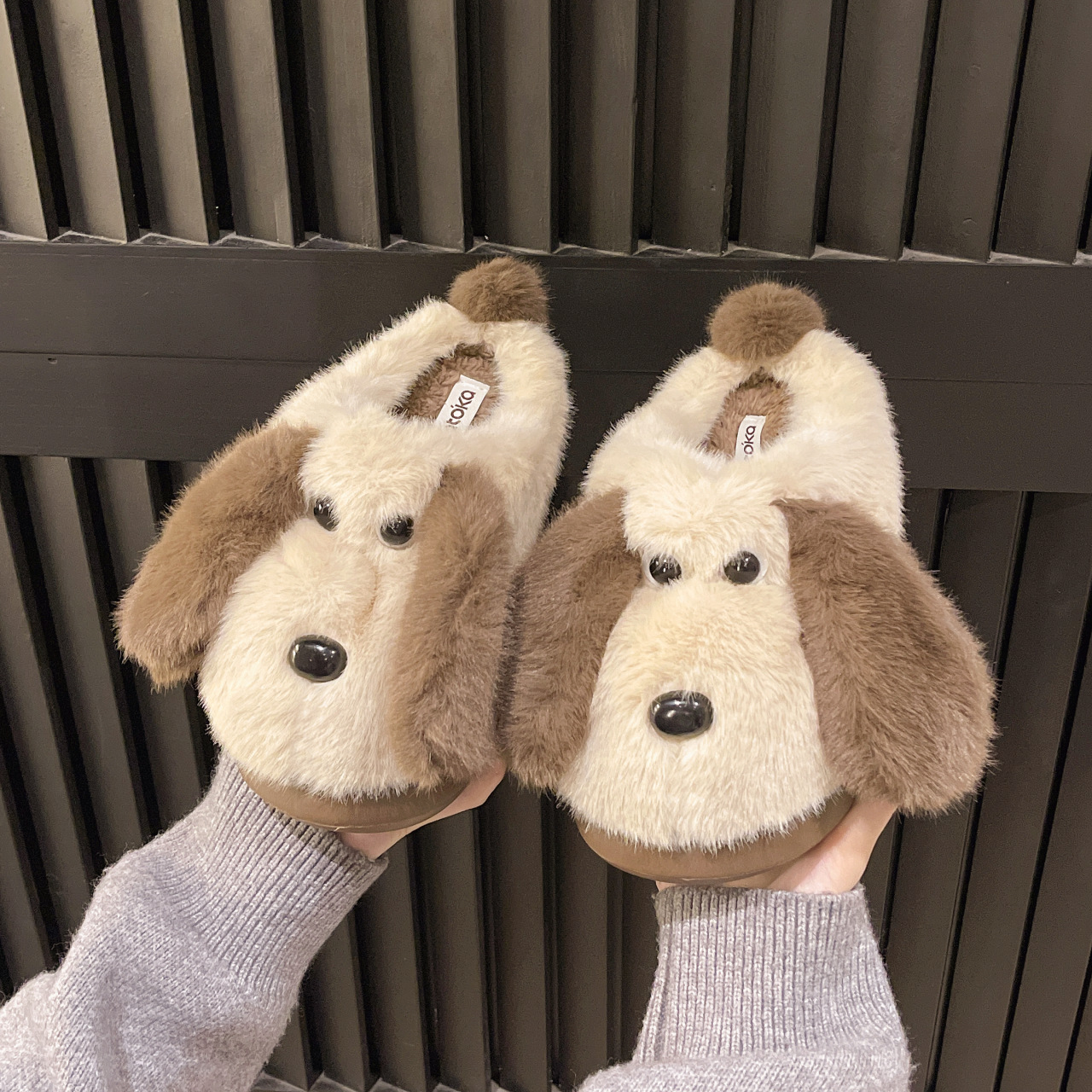 2025 zapatillas de algodón de cachorro de invierno para mujeres cálidas en el hogar interior adorables gruesas exteriores de lana para perros de orejas grandes