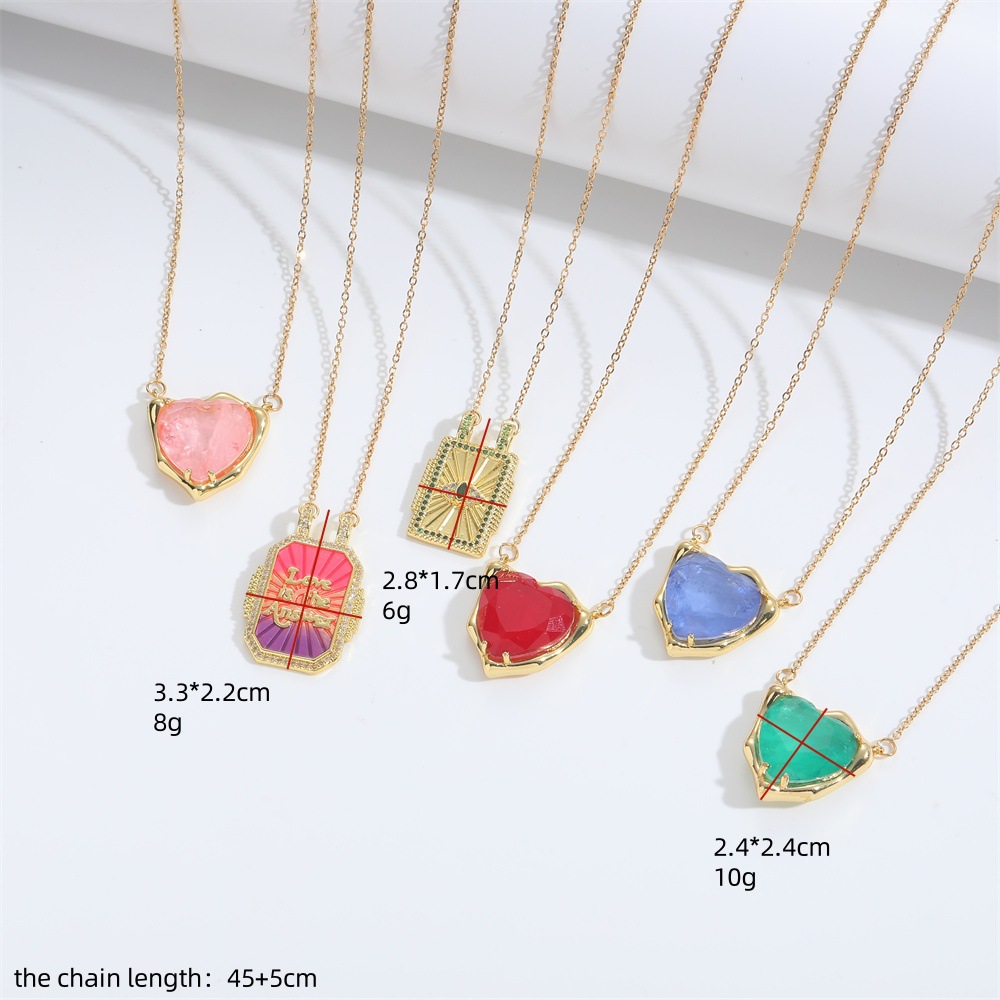 Zircon Inlay Material Necklace Classification Wholesale Jewelry Simple Style Heart Shape Copper Zircon Enamel Inlay Necklace